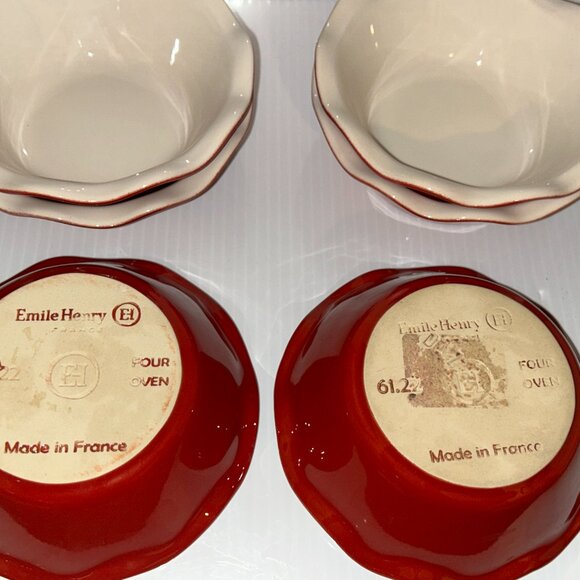 Emile Henry Ramekins Set of Six, Red Ceramic, 5.5"D, France - Picture 3 of 3
